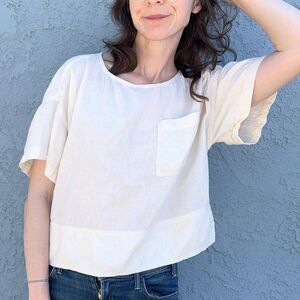 90s Cotton Top in Small Boxy Lagenlook Blouse  Minimalist